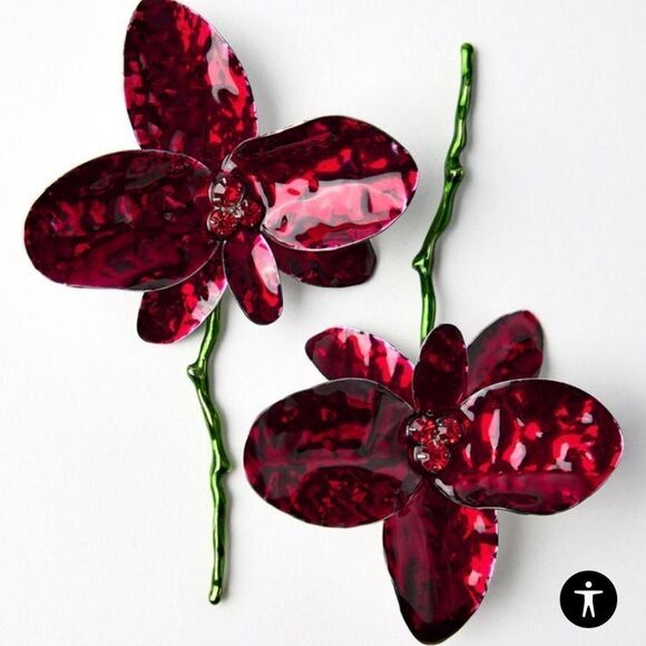 New ZARA Red Enamel Flower statement earrings - Picture 6 of 15